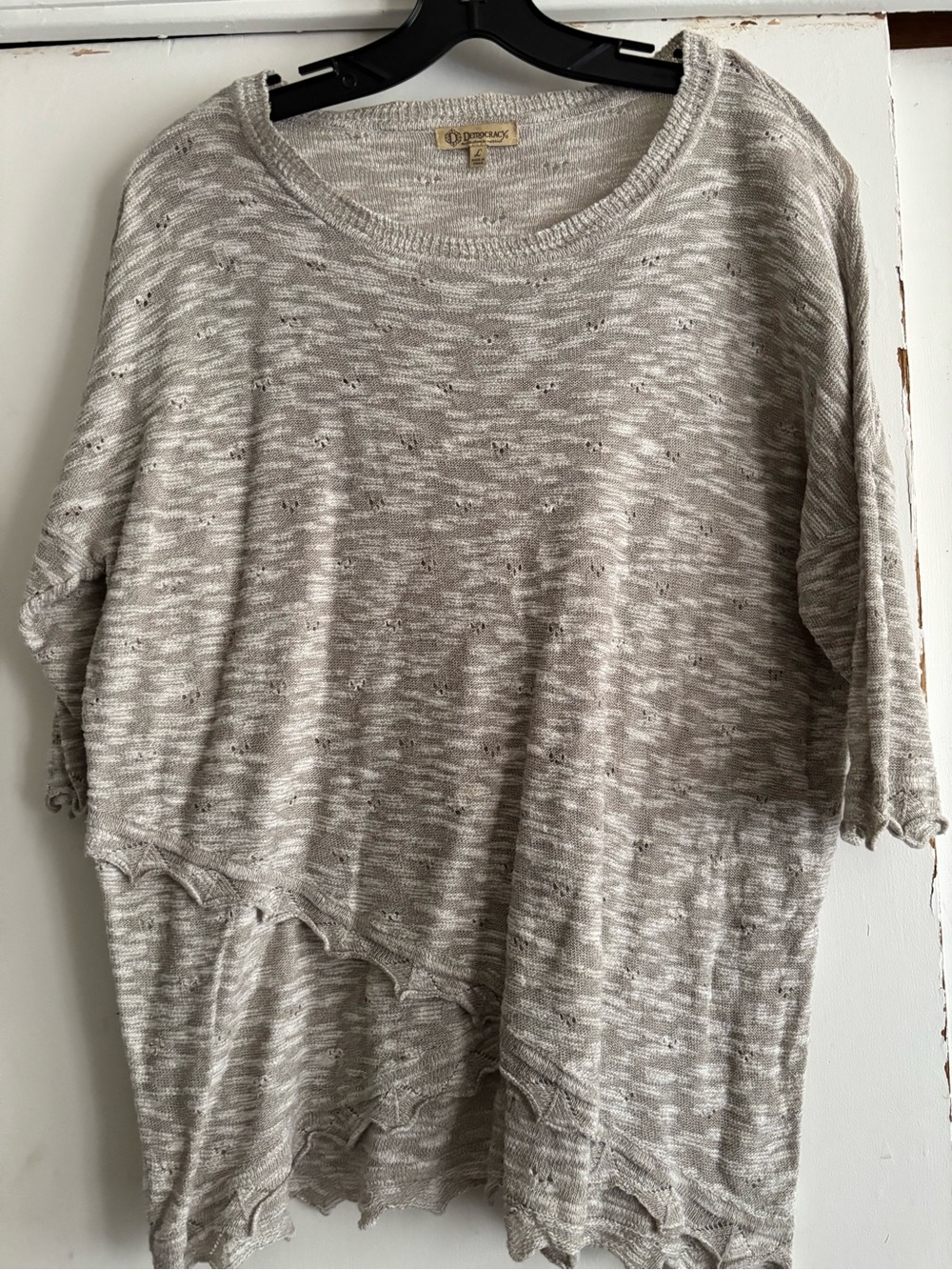 Democracy Lightweight Open-Knit Scoop Neck Sweater in Oatmeal